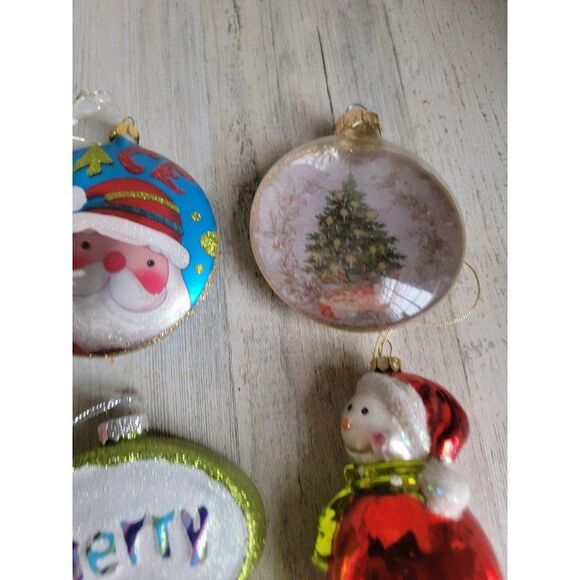 Snowman light bulb Merry Santa Claus Circle glitter set blown glass ornament Xma - Picture 3 of 10